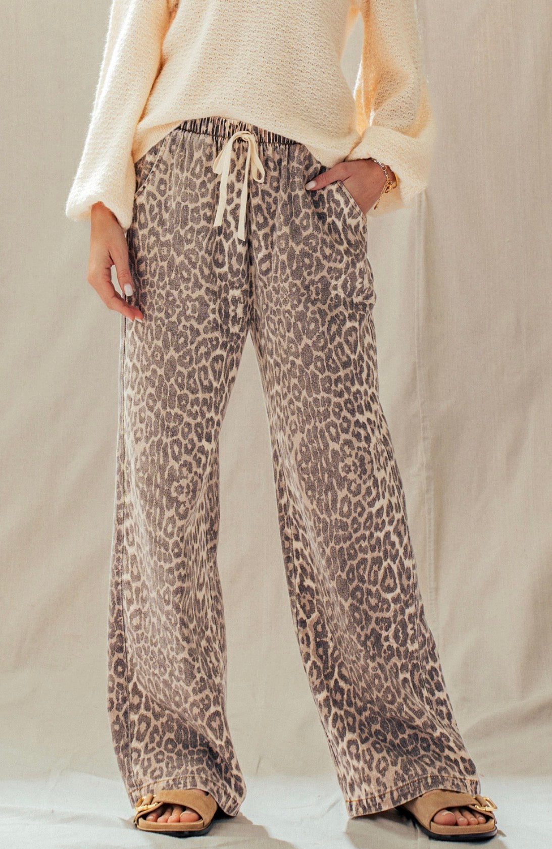 Leopard Print Wide Leg Cotton
Pants Drawstring
