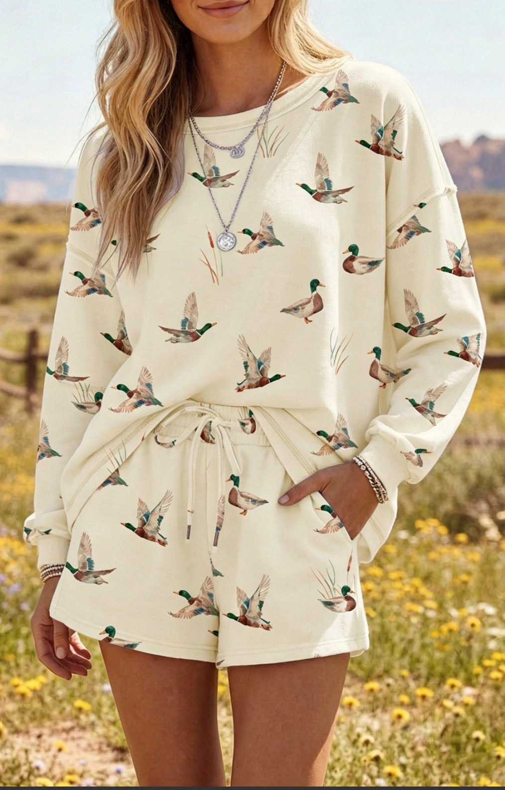 Ldc Shift High Waist Mallard
Duck Print Short Sleeve Set