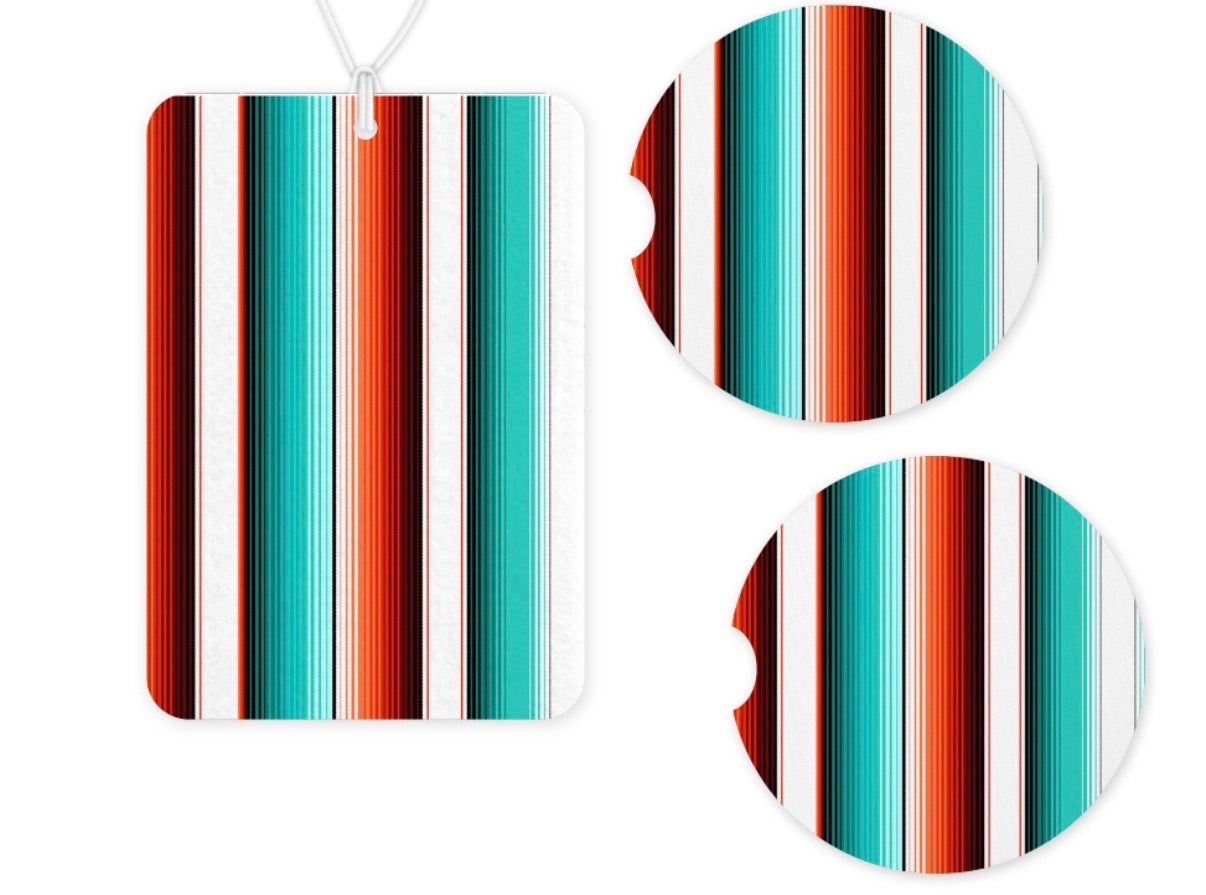 Serape car freshie (leather scented) + coaster set